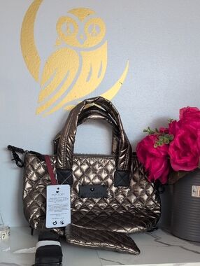 HeartLove Quilted Metallic Bronze Women’s Handbag - Lightweight Satchel